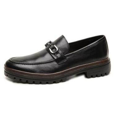Imagem de Sapato Mocassim Masculino Couro Loafer Classico Detalhe Metal Frontal Forrado Solado Borracha-Masculino