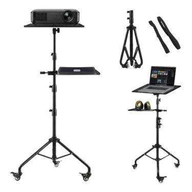 Imagem de Tripé Suporte Para Projetor Notebook Bandeja Giant Com Rodas Preto Com