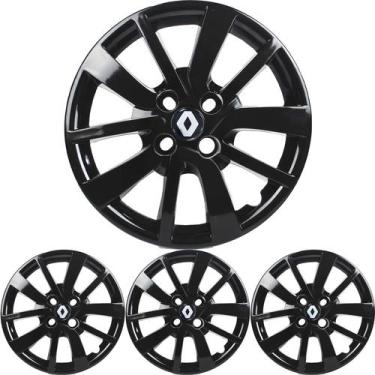 Imagem de JG 4 Calota Sandero 2014 15 16 17 18 19 20 Aro 14 Black Piano com Embl
