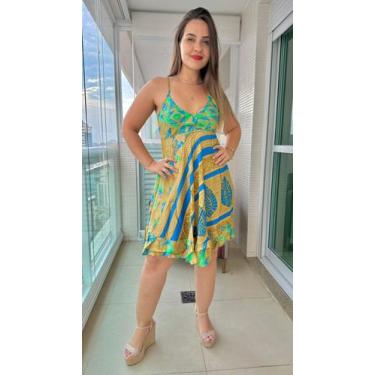 Imagem de Vestido Feminino Indiano Tipo Trapézio Seda Premium Alça C/ Regulagem 
