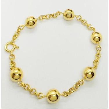 Imagem de Pulseira Feminina Com Bolas 9mm Em Ouro 18k - Gift