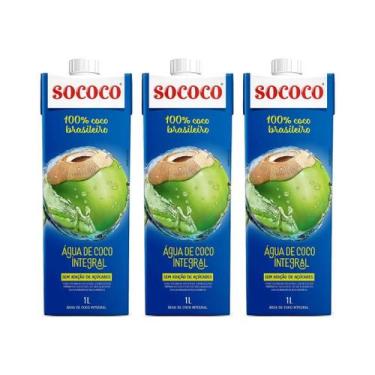 Imagem de Água De Coco Natural Sococo Caixa 1L Kit com 3 Unidades
