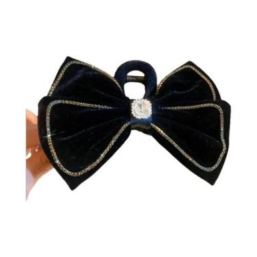 Imagem de Presilha De Cabelo Feminina De Veludo Com Strass E Laço De Pérolas, Ac