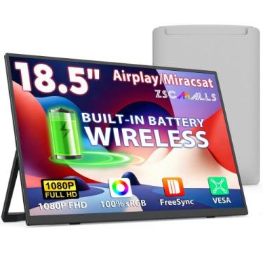 Imagem de Monitor portátil ZSCMALLS 18,5" sem fio 1080P FHD com bateria