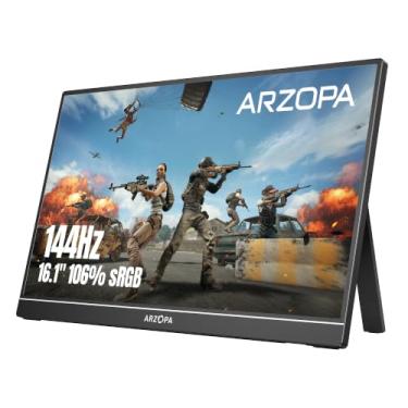 Imagem de ARZOPA Monitor portátil para jogos de 16,1'' 144Hz, monitor portátil 1080P FHD Kickstand com HDR, ultrafino, cuidados com os olhos, segunda tela externa para laptop, PC, PS5, Mac