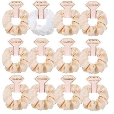 Imagem de Elásticos de cabelo Hasoar Satin Bridesmaid, pacote com 12, branco e b