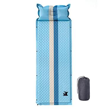 Imagem de GQYYS Tapete inflável para dormir ultraleve colchão de acampamento com travesseiro, almofada de dormir à prova d'água com cor dupla face, almofada de ar portátil inflável dobrável para trilhas, mochilão