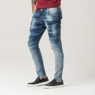 Imagem de Calça Jeans Masculina Destroyed Estonada com Respingos Super Skinny Fit Zune