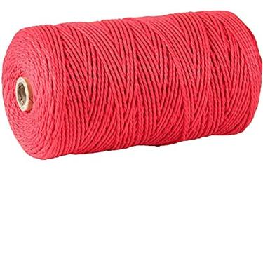 Imagem de Cordão de macramê, 3 mm x 300 m (cerca de 200 m) corda macia não manchada 100% algodão natural para pendurar plantas artesanais (vermelho)