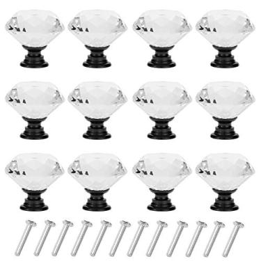 Imagem de Puxador de armário D-buy pacote com 12 puxadores de gaveta em forma de diamante de vidro cristal 30 mm, 30 mm, 12 Pack, Black