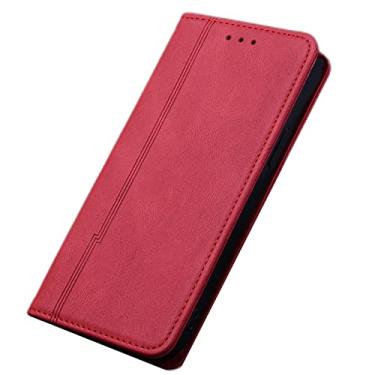 Imagem de Capa para iPhone 13 Mini/13/13 Pro/13 Pro Max, suporte de cartão de couro PU com fecho magnético e carteira capa flip para notebook proteção total, vermelha, 13 Pro 15,1 cm