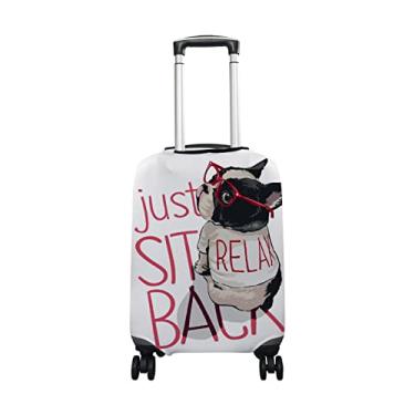 Imagem de ColourLife A capa de mala de bagagem serve para malas de 46-81 cm cachorro em óculos vermelhos e camiseta relaxante elástica antiarranhões protetor de viagem P-GG, Multicor, XL(Fits