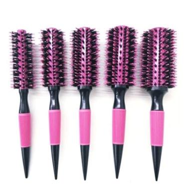 Imagem de Kit 5 Escovas De Cabelos Cerdas Mistas Javali Rosa