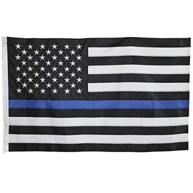 Imagem de Bandeira de linha azul fina 9,5 x 1,5 m – Nylon resistente ao ar livre com estrelas bordadas e listras costuradas, preto branco azul bandeira da polícia americana com ilhós de latão – Honors Law