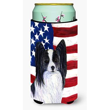 Imagem de Caroline's Treasures SS4032TBC Bandeira americana com isolador de bebida Papillon Tall Boy Beverage Isolador, abraçador de bebidas para meninos altos, multicolorido