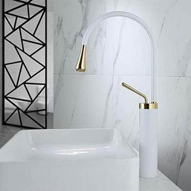 Imagem de Torneira do banheiro Torneira de bacia de ouro preto Torneira de pia quente e fria Torneira de bronze Torneira de cozinha pia giratória guindaste de água, branco e dourado T, China