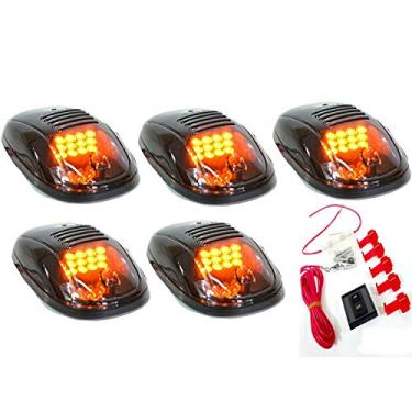 Imagem de TOTMOX 5 peças de marcadores de teto de fumaça de cabine tampas de luz de corrida luz de LED amarela compatível com Dodge Ram1500/2500/3500/4500/5500 Marcador de cabine de teto de estoque