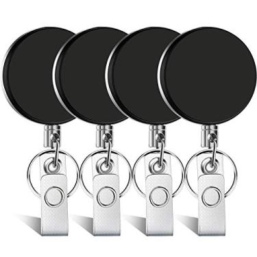 Imagem de Carretel de crachá retrátil com 4 peças Selizo para crachás de identidade, carretel de crachá resistente com clipe para chaveiro para crachá de identidade.