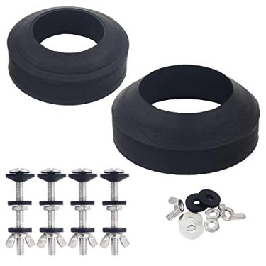 Imagem de Junta universal do tanque de vaso sanitário para tigela com 2 peças de juntas e 4 conjuntos de 8 cm de aço inoxidável resistente à ferrugem kits de ferragem para parafusos de 5 cm, serve para a maioria dos tanques de vaso sanitário de 2 peças com abertura de válvula descarga de 6,3 cm