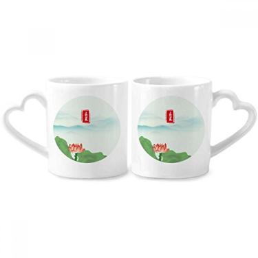 Imagem de Summer Begins Twenty Four Solar Term Conjunto de canecas de porcelana para casais, copo de cerâmica para amantes, alça de coração
