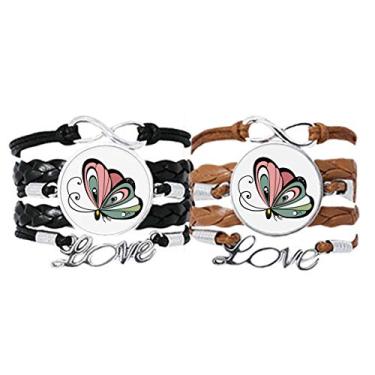 Imagem de DIYthinker Pulseira de borboleta de desenho animado em forma de coração animal pulseira de corda de couro conjunto duplo presente, Não se candidatar