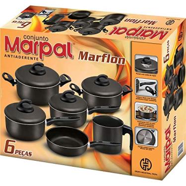 Imagem de Conjunto de Panela Marflon 6 Pecas Marpal, Revestimento Antiaderente, Tampas com Saida de Vapor