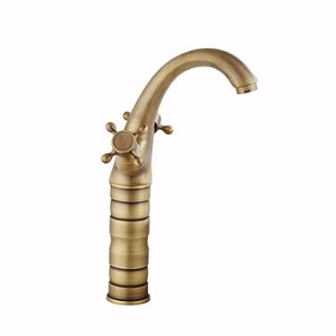 Imagem de LIDON Torneira de pia de banheiro de latão Torneira de alça dupla Banheiro Torneira de furo único Torneira de pia de banheiro Latão antigo Torneira de cozinha antiga Latão para varanda, Preto (Cor: Antique B)