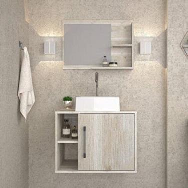 Imagem de Conjunto para Banheiro Gabinete com Cuba Quadrada Q32 e Espelheira Laura 600 Yescasa Snow