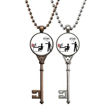 Imagem de OFFbb-USA Mesa de trabalho para computador de fogo, decoração de casal com pingente de chave moderno