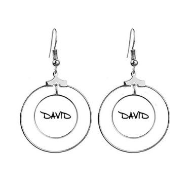 Imagem de Brincos especiais de caligrafia nome inglês Davi pendentes joia círculo gota
