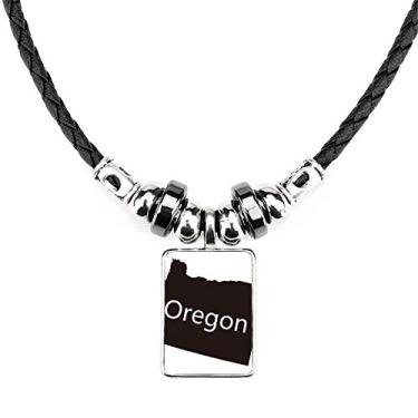 Imagem de DIYthinker Colar Oregon com mapa dos Estados Unidos da América com pingente de corda de couro