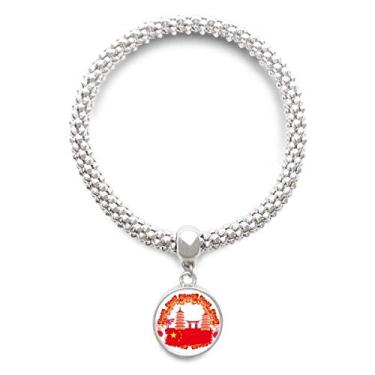 Imagem de DIYthinker China Red Bandeira Nacional Torre Lanttern Prata Pulseira Pingente Joias Corrente Ajustável