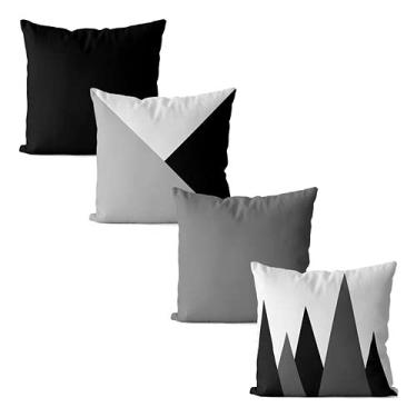 Imagem de Kit 4 capas de almofadas geométrica escandinava preto e branco 42x42