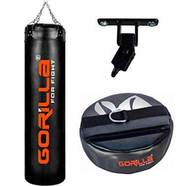 Imagem de Saco Pancada Profissional Boxe 180 Cm Com Engate No Fundo + Base Fixação Chão + Suporte Teto Gorilla