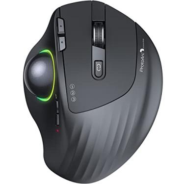 Imagem de ProtoArc Mouse trackball Bluetooth sem fio, EM01 2,4 G RGB ergonômico recarregável com 5 DPI ajustáveis, 3 conexões de dispositivos e controle de polegar, para PC, iPad, Mac, Windows - preto