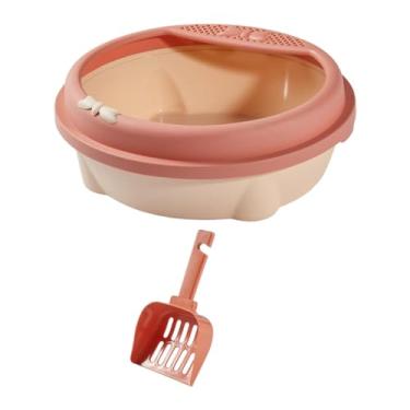 Imagem de IEUDNS Caixa de areia para gatos semi-fechada, vaso sanitário para gatinhos, acessórios de gaiola, destacável e à prova de respingos para gatos, Rosa Grande