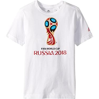 Imagem de Adidas World Cup Camiseta de futebol para adolescentes com emblema da Copa do Mundo, Branco, X-Small