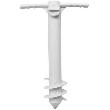 Imagem de Âncora de guarda-chuva de areia de fácil instalação. Durável, tamanho único, postes de até 4 cm. Suporte para ventos fortes. Eixo helicoidal branco funciona como suporte de vara de pesca, estaca de rede de vôlei de praia ou para segurar cordas de barraca.