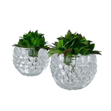 Imagem de Dupla vaso cachepot em vidro alto relevo 3D decoração casa