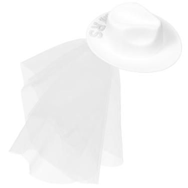 Imagem de SHERCHPRY Chapéu de casamento chapéu de aba larga chapéu de vaqueira chapéu de aba larga para casamento chapéu feminino chapéu de aba larga para mulheres chapéu com véu de noiva beirais largos chapéu decorativo pano branco, Branco, 34.5x31cm