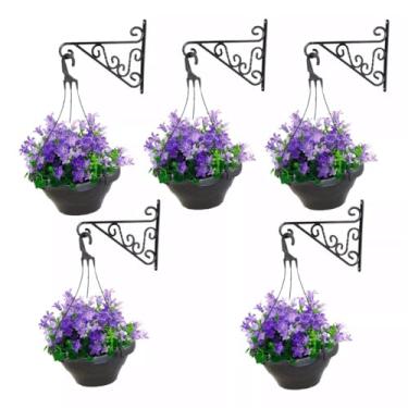 Imagem de Kit 5 Suportes Para Pendurar Vasos Pendentes Mão Francesa Preto Plantas Injeplastec