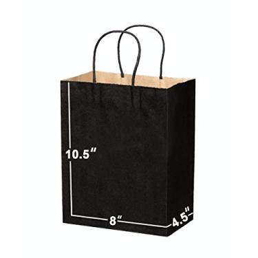 Imagem de Sacos de papel Kraft para presente em massa com alças 8 x 4,5 x 10,5. Ideal para compras, embalagem, varejo, festa, artesanato, presentes, casamento, reciclado, negócios, bolsa de mercadorias e de , Preto, 50 Bags