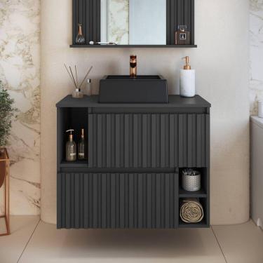 Imagem de Gabinete de Banheiro Suspenso 75cm Luiza com 2 Portas Basculante com Cuba Grafite