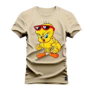 Imagem de Camiseta Plus Size Premium Estampada Algodão Confortável Piu Piu Maromba Bege G1