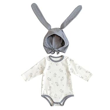 Imagem de Qvkarw Body infantil para bebês meninos e meninas, coelhinho My First Easter Outfits para recém-nascidos, macacão com roupas longas para bebês, Cinza, 12-18 Months