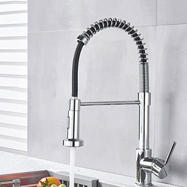 Imagem de Torneira da cozinha pull out stream pulverizador deck montado preto fosco misturadora rotação de 360 graus pia da cozinha quente e fria, cromo