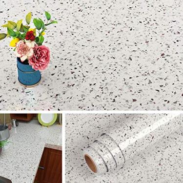 Imagem de Livelynine Papel de contato Terrazzo papel de parede de bancada de granito branco à prova d'água para bancadas de cozinha e banheiro bancadas de bancada de mesa de mesa de 40 x 192 cm