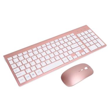 Imagem de Combinação de Teclado e Mouse Sem Fio, Adaptador USB Silencioso 102 Teclas 2.4G Teclado Sem Fio Mouse para Trabalho (Rosa ouro)