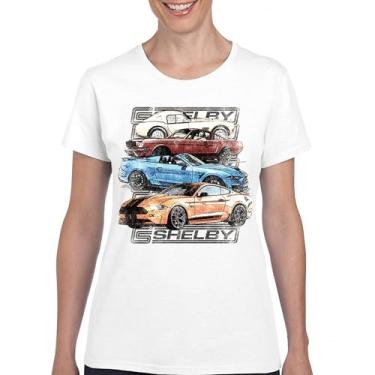 Imagem de Camiseta feminina Shelby Cars Sketch Mustang Racing American Muscle Car GT500 Cobra Performance Powered by Ford, Branco, 3G