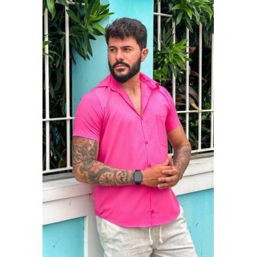 Imagem de Camisa Social  Botão Divertida Unissex Bela Pink - Cs Modas